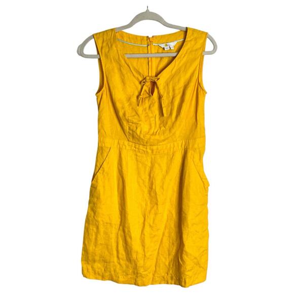 BODEN Rae Linen Yellow Dress Size 4P Petite Summer Preppy Casual Classy - Picture 2 of 7